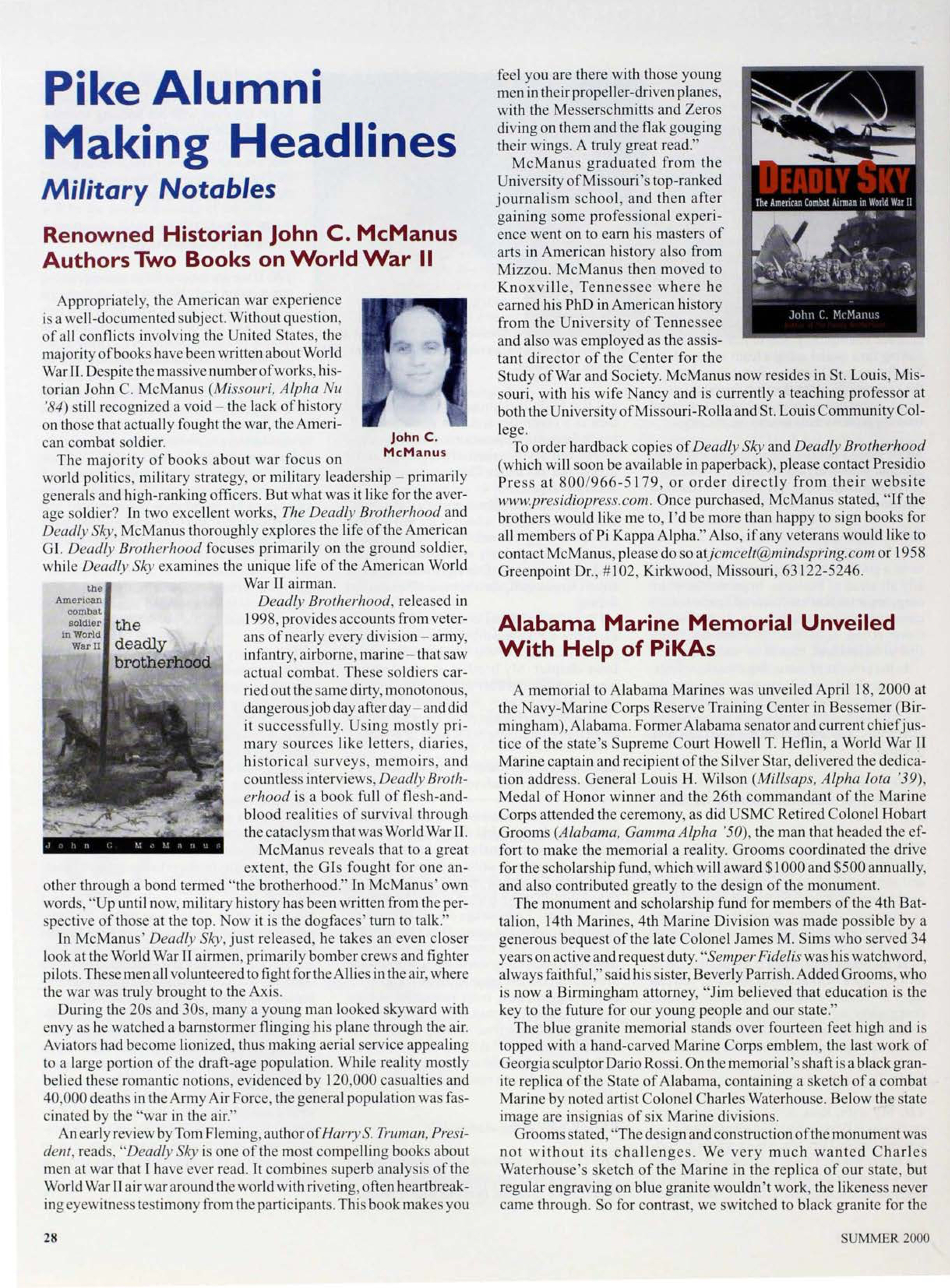 Pike Alumni Making Headlines: Alabama Marine Memorial Unveiled With Help Of PiKAs